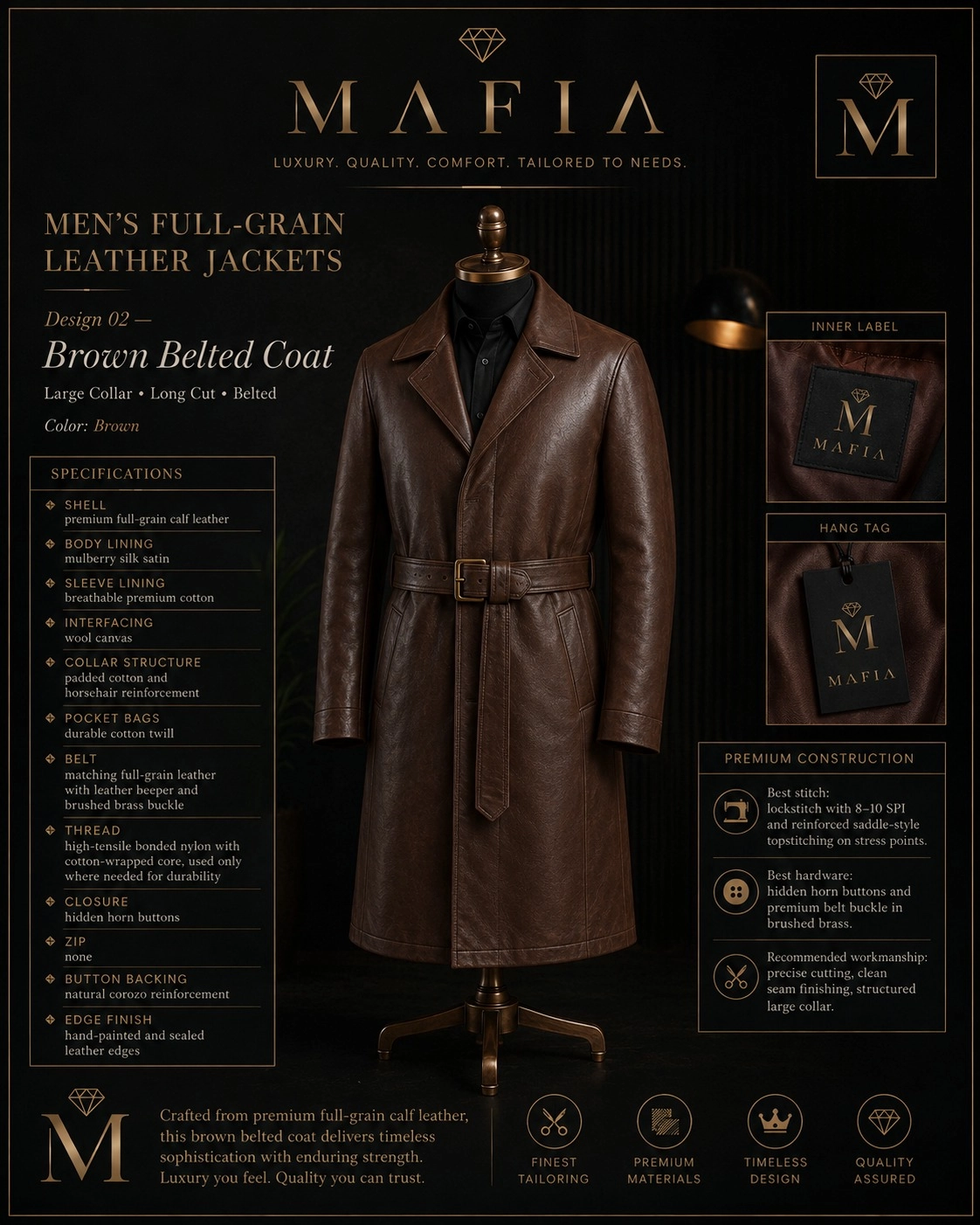 Men's Brown Belted Coat — Design 02