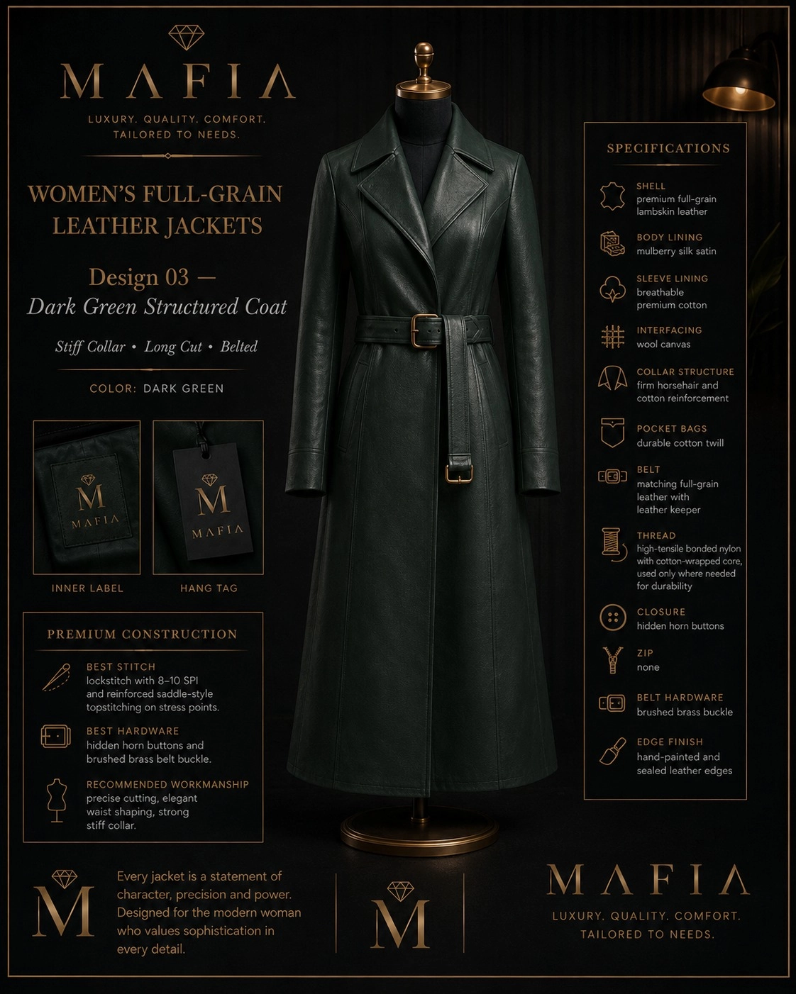 Aviator Bomber specification sheet — Design 04 Black Slim Moto