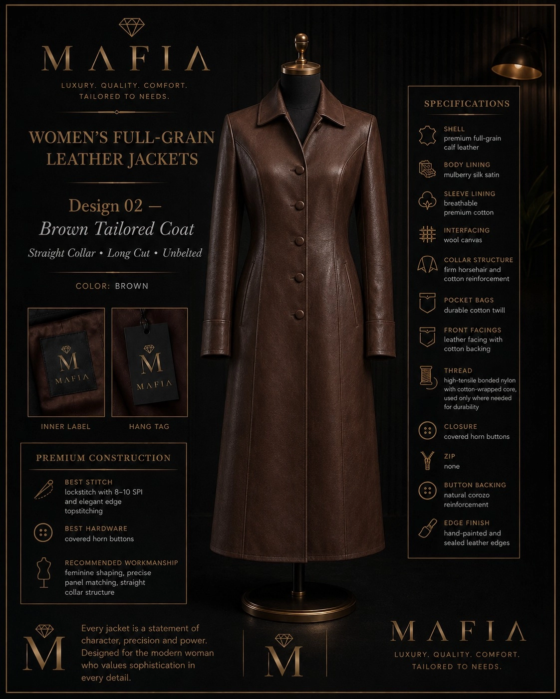 Highway Biker specification sheet — Design 03 Dark Green Structured Jacket