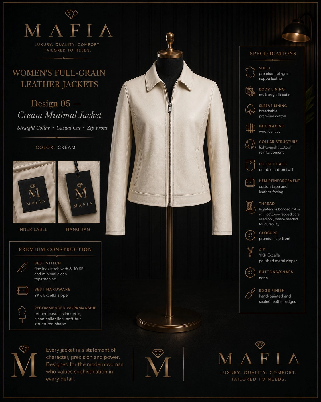 Corsa Jacket specification sheet — Women's Design 04 Black Slim Moto