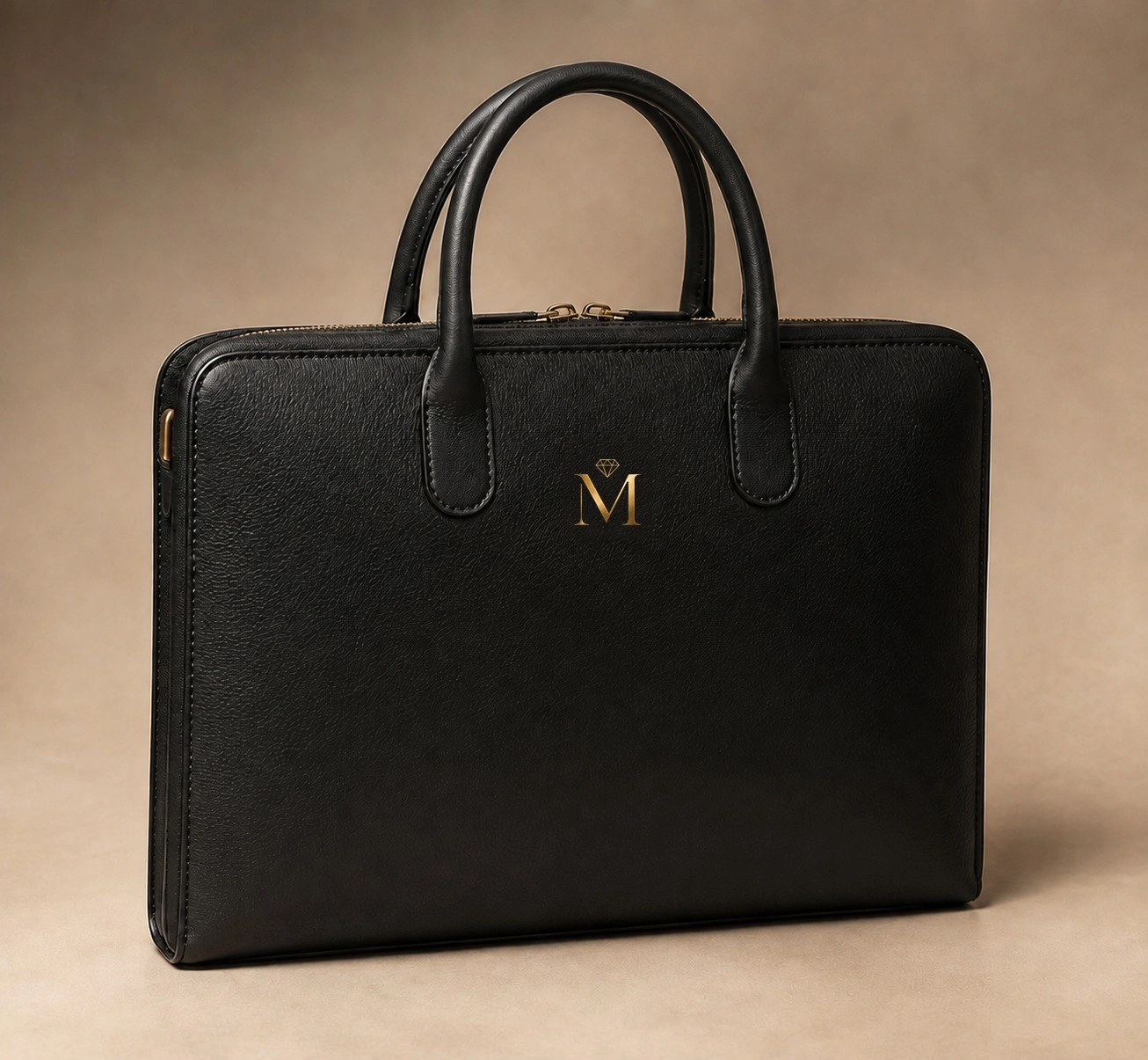 Black grained-leather slim attaché with twin rolled handles