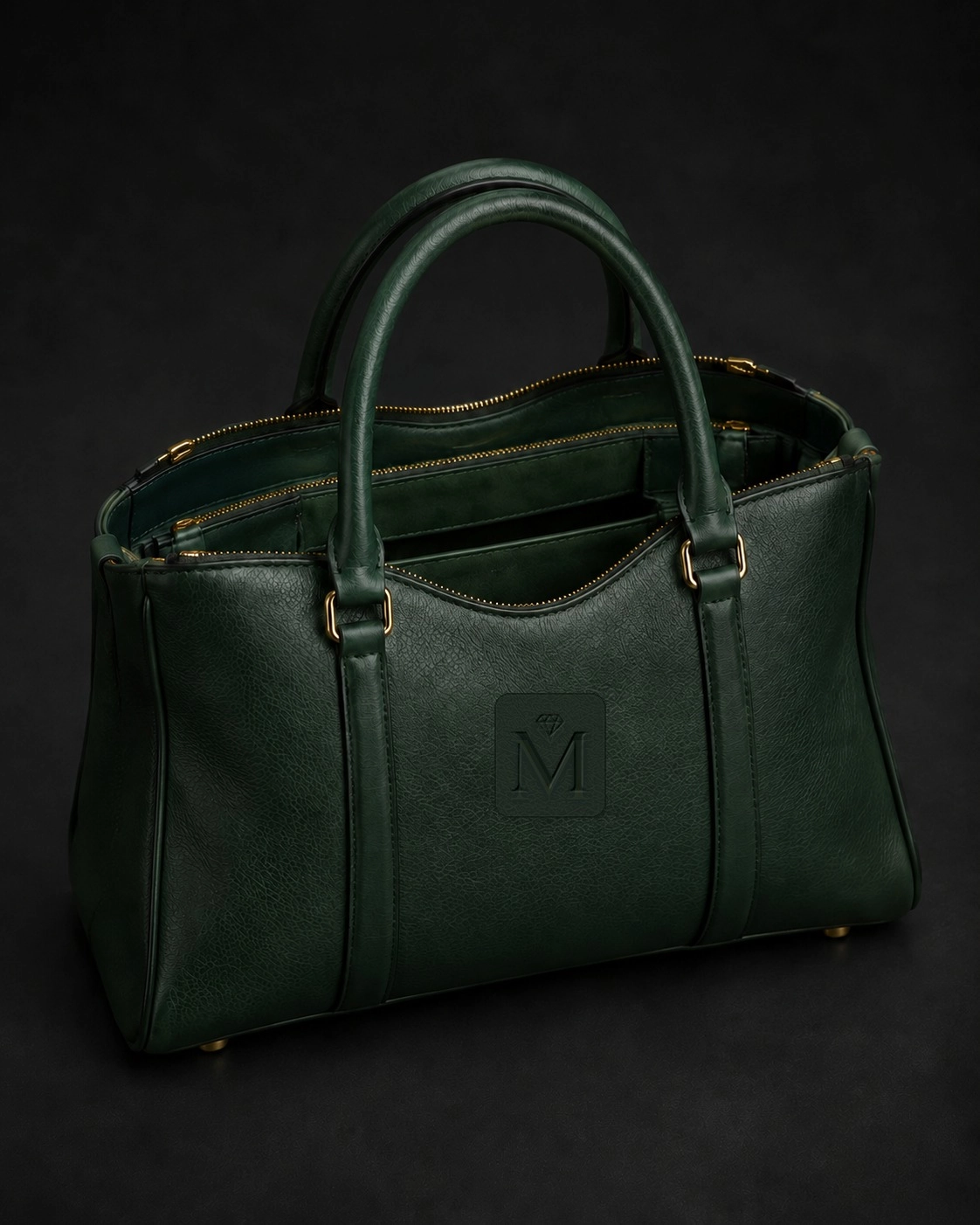 Deep green leather weekender bag